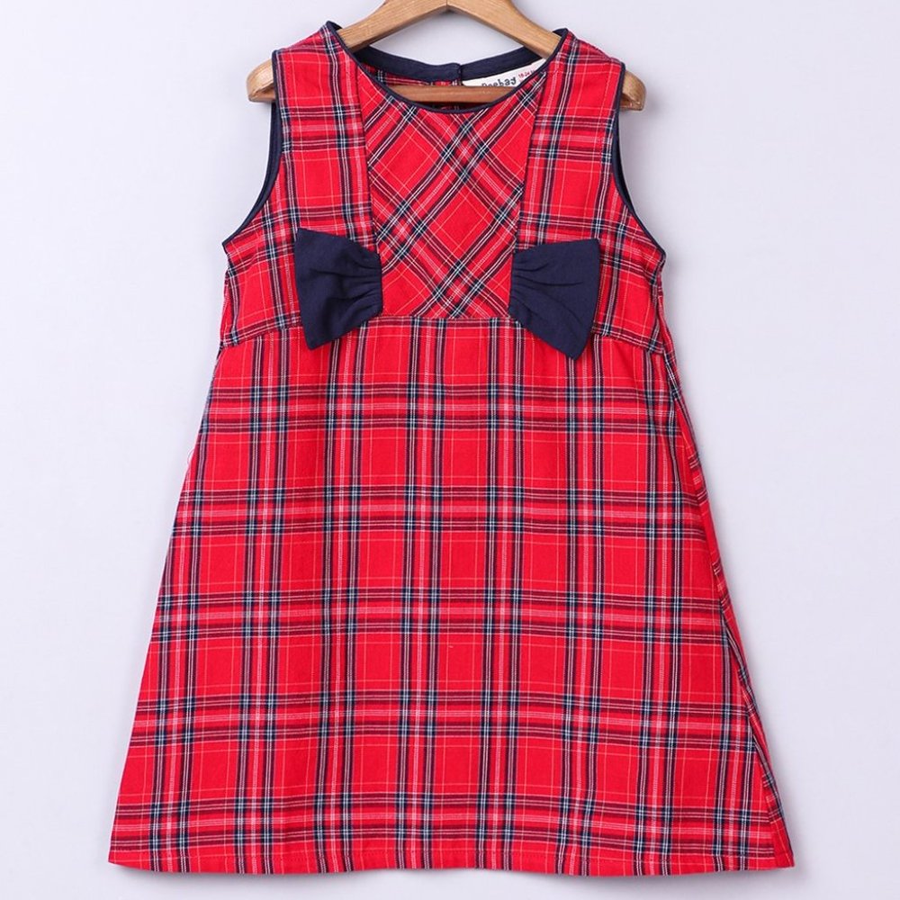 Beebay Red and Navy Plaid Sleeveless  Dress  Girls 7 years